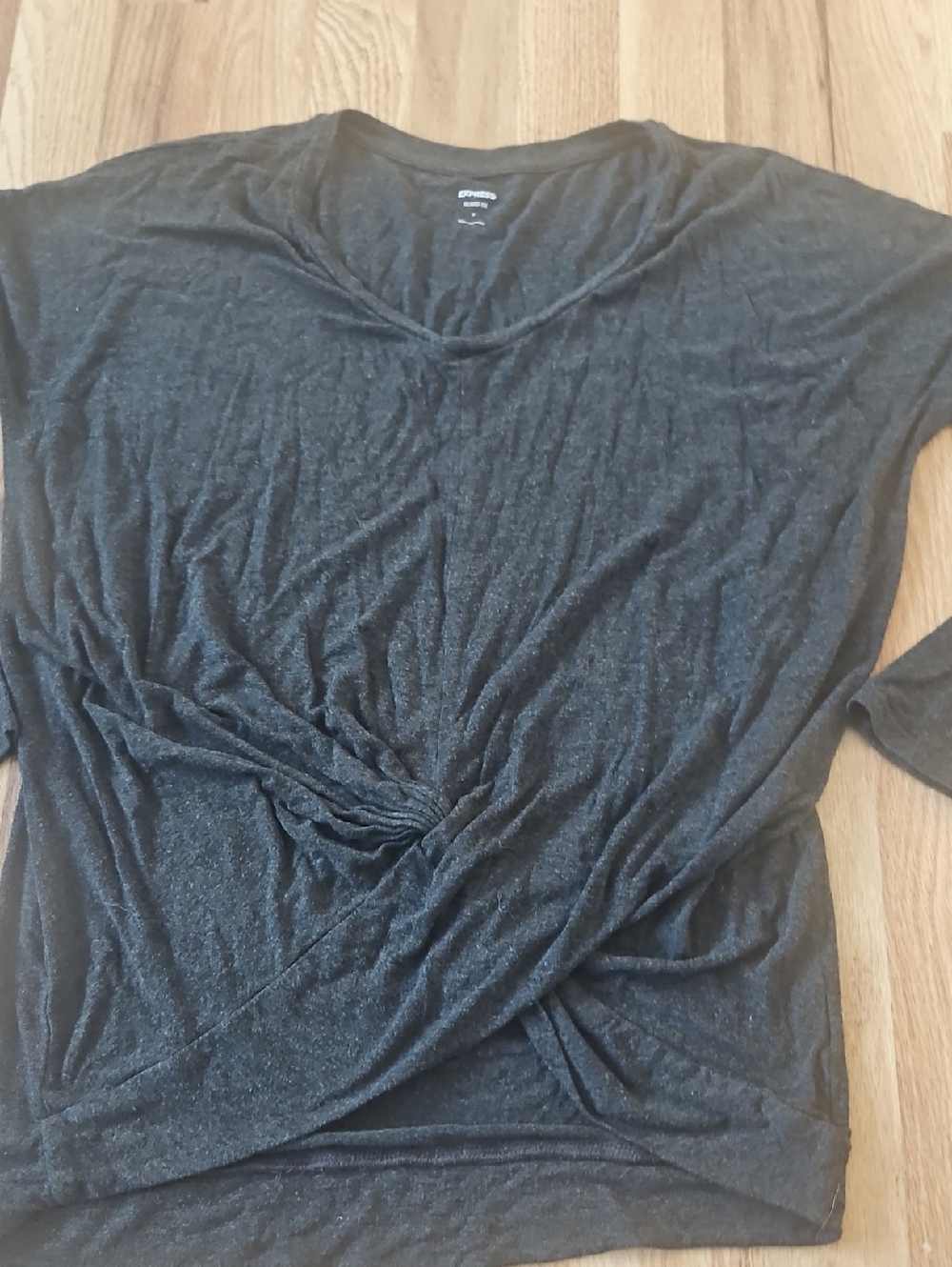 Express Black Twist-Front V-Neck Short Sleeve Top